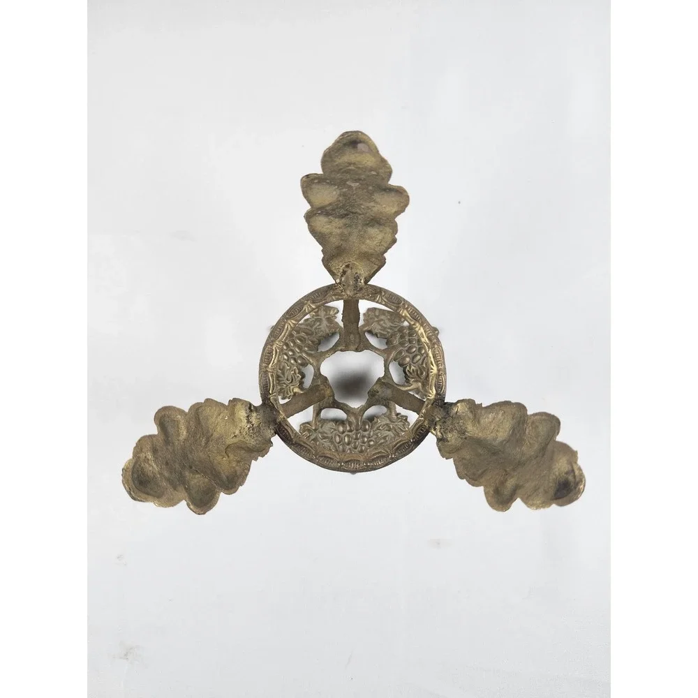 Vintage Crackle Glass Bowl with Brass Tone Grapevine & Oak Leaf Cast Metal Stand